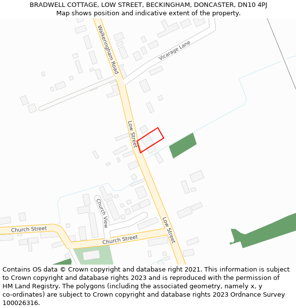 BRADWELL COTTAGE, LOW STREET, BECKINGHAM, DONCASTER, DN10 4PJ: Location map and indicative extent of plot