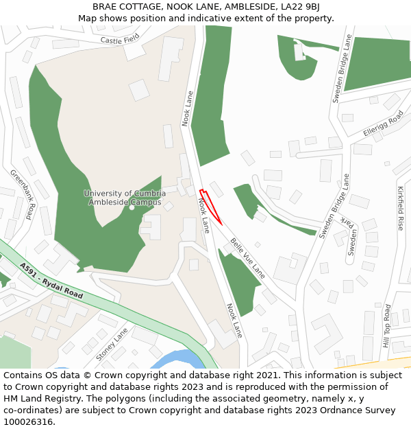 BRAE COTTAGE, NOOK LANE, AMBLESIDE, LA22 9BJ: Location map and indicative extent of plot