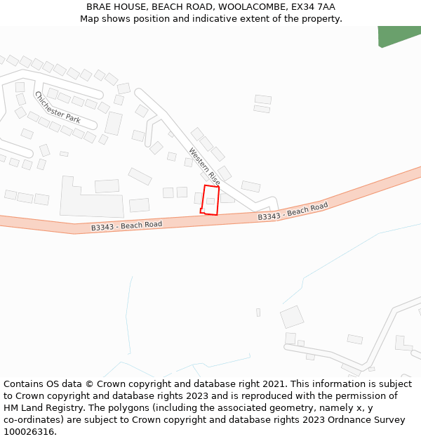 BRAE HOUSE, BEACH ROAD, WOOLACOMBE, EX34 7AA: Location map and indicative extent of plot