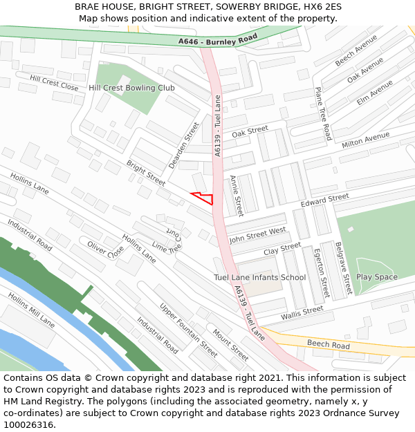 BRAE HOUSE, BRIGHT STREET, SOWERBY BRIDGE, HX6 2ES: Location map and indicative extent of plot