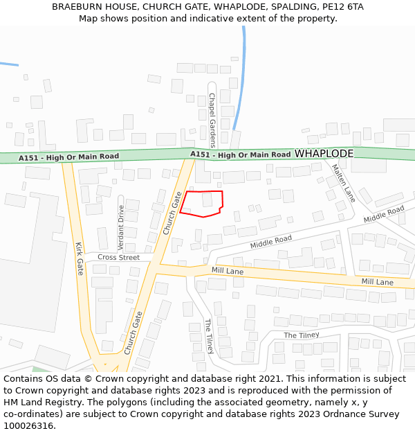 BRAEBURN HOUSE, CHURCH GATE, WHAPLODE, SPALDING, PE12 6TA: Location map and indicative extent of plot