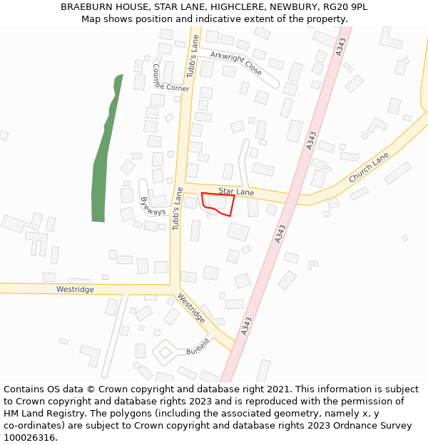 BRAEBURN HOUSE, STAR LANE, HIGHCLERE, NEWBURY, RG20 9PL: Location map and indicative extent of plot