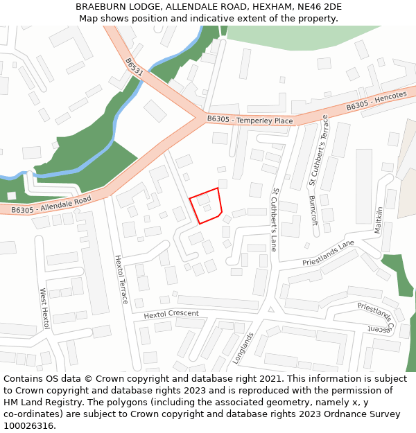 BRAEBURN LODGE, ALLENDALE ROAD, HEXHAM, NE46 2DE: Location map and indicative extent of plot