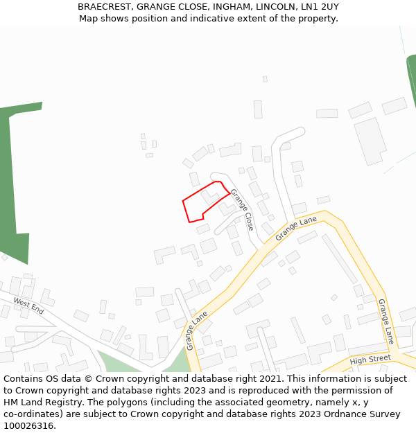 BRAECREST, GRANGE CLOSE, INGHAM, LINCOLN, LN1 2UY: Location map and indicative extent of plot