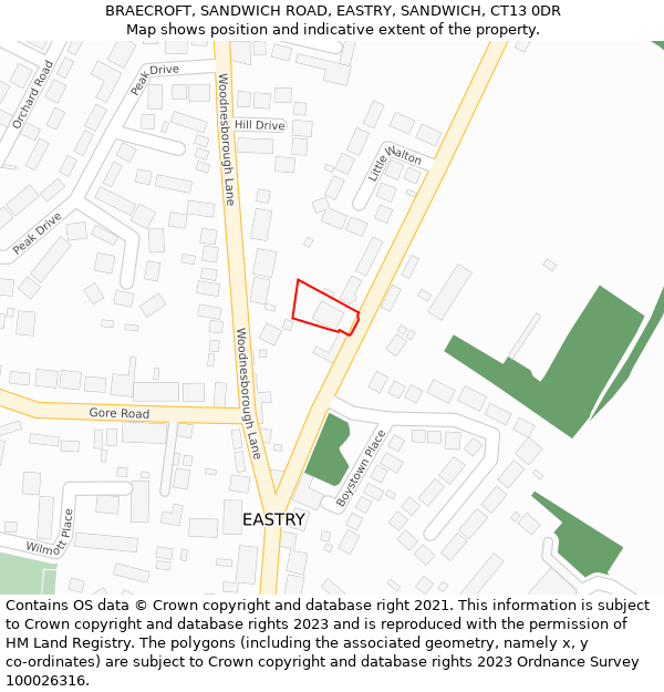BRAECROFT, SANDWICH ROAD, EASTRY, SANDWICH, CT13 0DR: Location map and indicative extent of plot