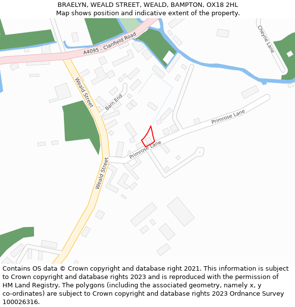 BRAELYN, WEALD STREET, WEALD, BAMPTON, OX18 2HL: Location map and indicative extent of plot