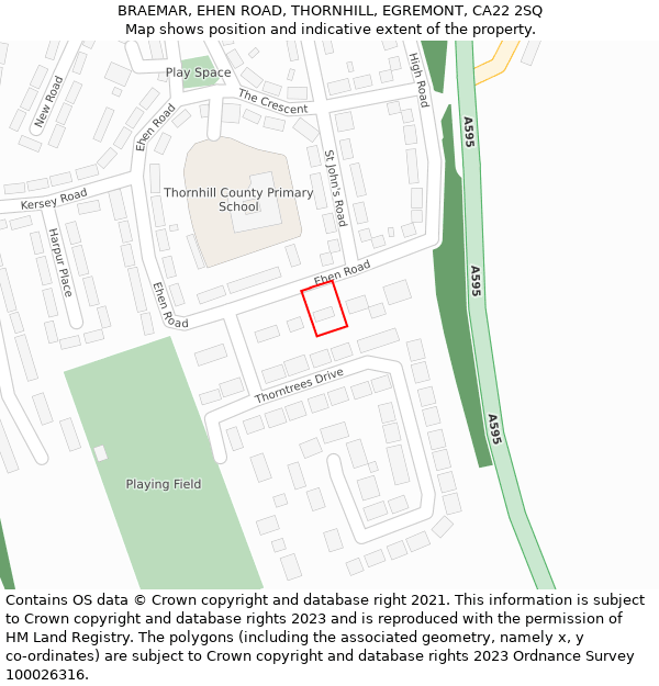 BRAEMAR, EHEN ROAD, THORNHILL, EGREMONT, CA22 2SQ: Location map and indicative extent of plot