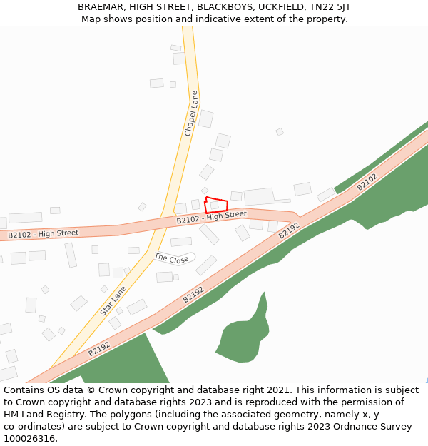 BRAEMAR, HIGH STREET, BLACKBOYS, UCKFIELD, TN22 5JT: Location map and indicative extent of plot