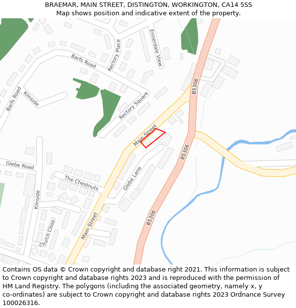 BRAEMAR, MAIN STREET, DISTINGTON, WORKINGTON, CA14 5SS: Location map and indicative extent of plot