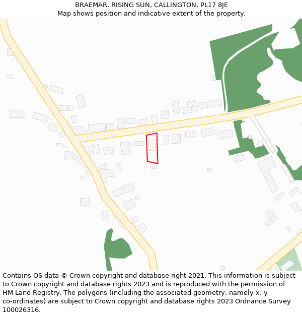 BRAEMAR, RISING SUN, CALLINGTON, PL17 8JE: Location map and indicative extent of plot