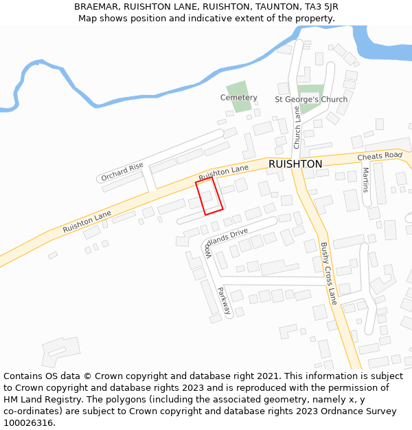 BRAEMAR, RUISHTON LANE, RUISHTON, TAUNTON, TA3 5JR: Location map and indicative extent of plot