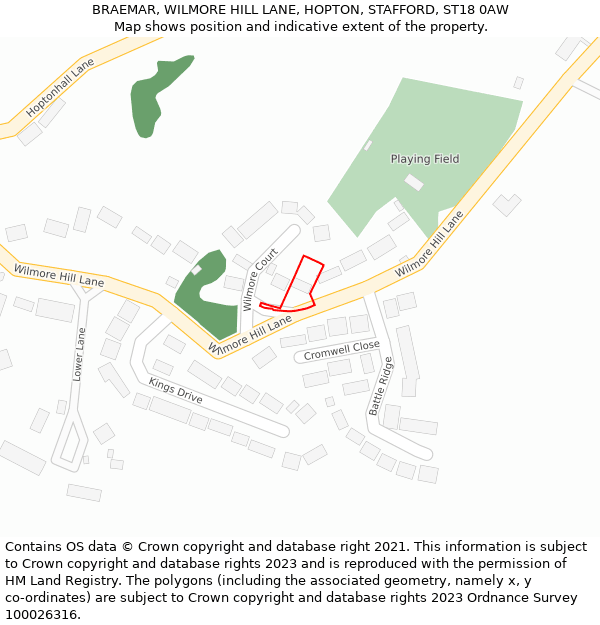 BRAEMAR, WILMORE HILL LANE, HOPTON, STAFFORD, ST18 0AW: Location map and indicative extent of plot