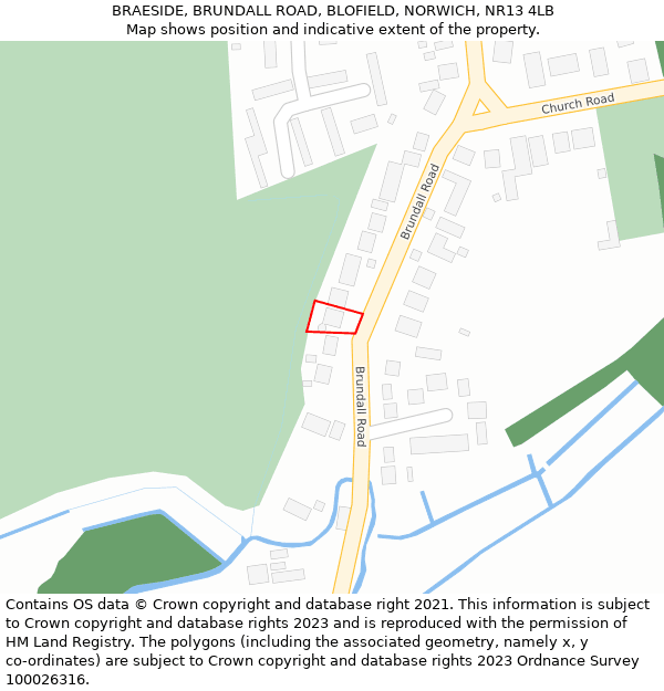 BRAESIDE, BRUNDALL ROAD, BLOFIELD, NORWICH, NR13 4LB: Location map and indicative extent of plot