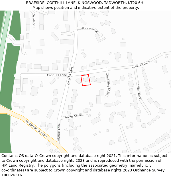 BRAESIDE, COPTHILL LANE, KINGSWOOD, TADWORTH, KT20 6HL: Location map and indicative extent of plot