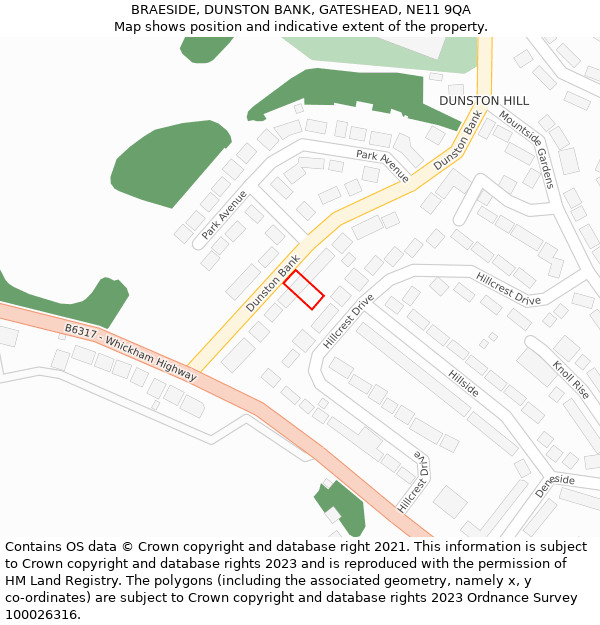 BRAESIDE, DUNSTON BANK, GATESHEAD, NE11 9QA: Location map and indicative extent of plot