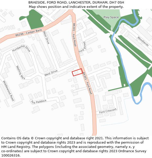 BRAESIDE, FORD ROAD, LANCHESTER, DURHAM, DH7 0SH: Location map and indicative extent of plot