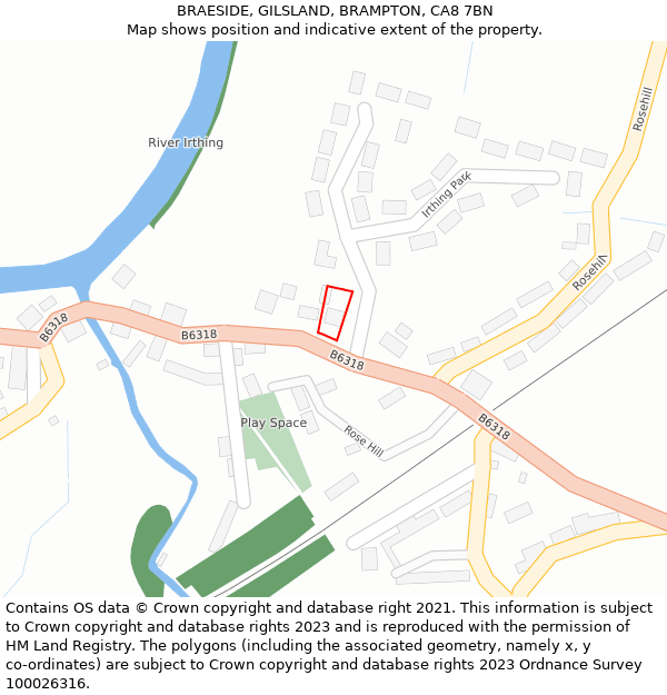 BRAESIDE, GILSLAND, BRAMPTON, CA8 7BN: Location map and indicative extent of plot