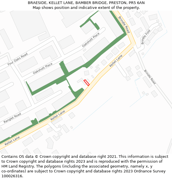 BRAESIDE, KELLET LANE, BAMBER BRIDGE, PRESTON, PR5 6AN: Location map and indicative extent of plot