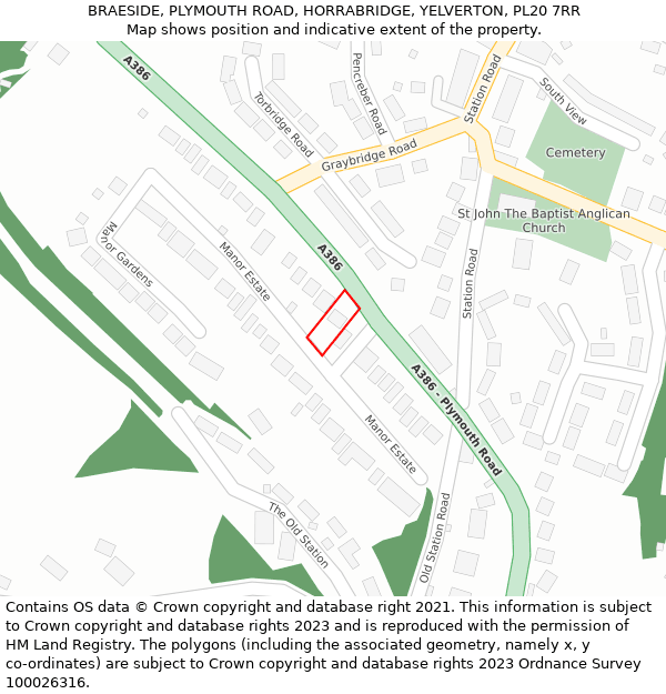 BRAESIDE, PLYMOUTH ROAD, HORRABRIDGE, YELVERTON, PL20 7RR: Location map and indicative extent of plot