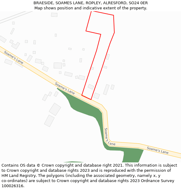 BRAESIDE, SOAMES LANE, ROPLEY, ALRESFORD, SO24 0ER: Location map and indicative extent of plot