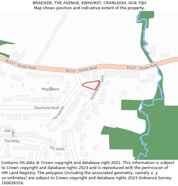 BRAESIDE, THE AVENUE, EWHURST, CRANLEIGH, GU6 7QH: Location map and indicative extent of plot
