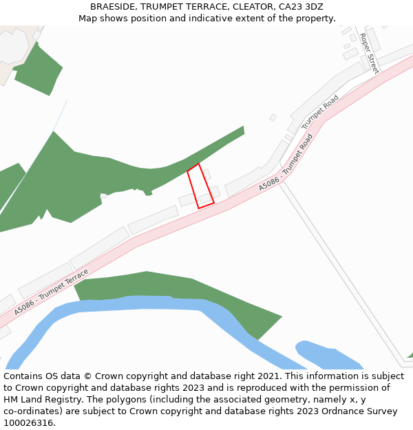 BRAESIDE, TRUMPET TERRACE, CLEATOR, CA23 3DZ: Location map and indicative extent of plot