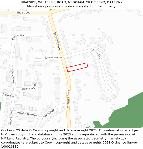 BRAESIDE, WHITE HILL ROAD, MEOPHAM, GRAVESEND, DA13 0NY: Location map and indicative extent of plot
