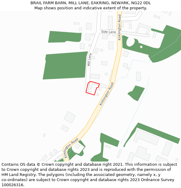 BRAIL FARM BARN, MILL LANE, EAKRING, NEWARK, NG22 0DL: Location map and indicative extent of plot