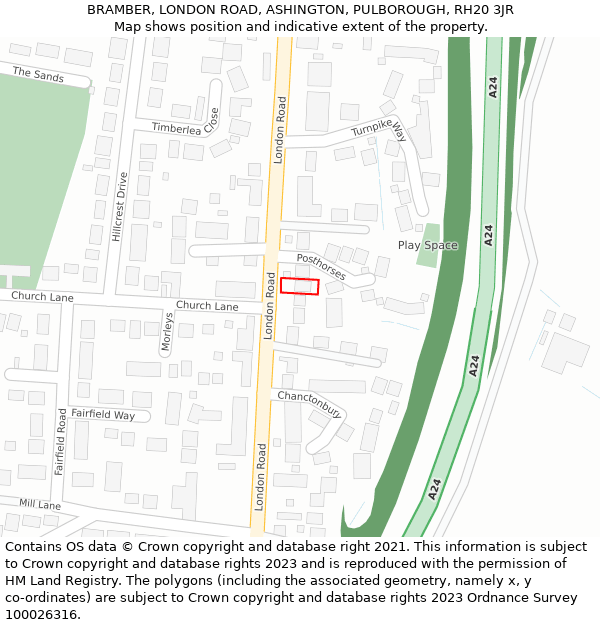 BRAMBER, LONDON ROAD, ASHINGTON, PULBOROUGH, RH20 3JR: Location map and indicative extent of plot