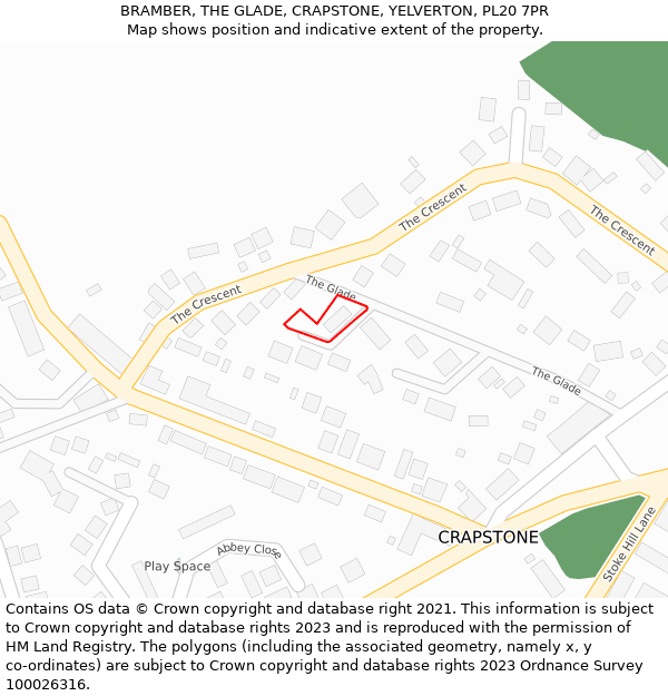 BRAMBER, THE GLADE, CRAPSTONE, YELVERTON, PL20 7PR: Location map and indicative extent of plot