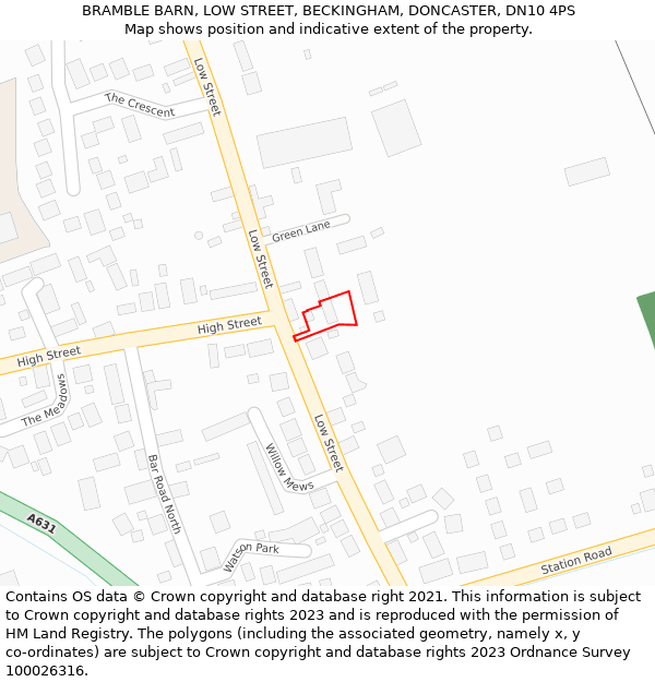 BRAMBLE BARN, LOW STREET, BECKINGHAM, DONCASTER, DN10 4PS: Location map and indicative extent of plot