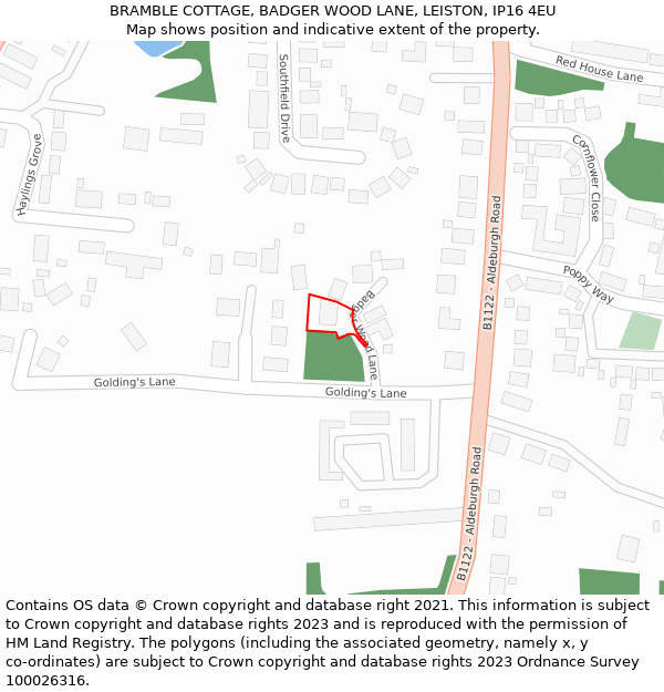 BRAMBLE COTTAGE, BADGER WOOD LANE, LEISTON, IP16 4EU: Location map and indicative extent of plot