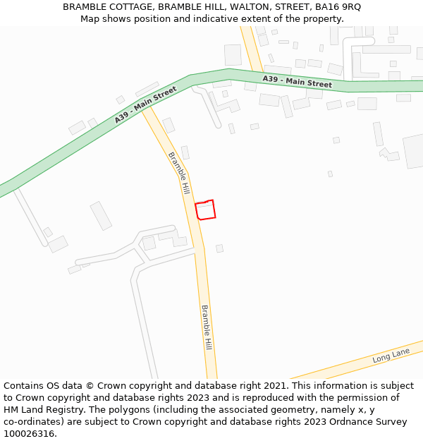 BRAMBLE COTTAGE, BRAMBLE HILL, WALTON, STREET, BA16 9RQ: Location map and indicative extent of plot