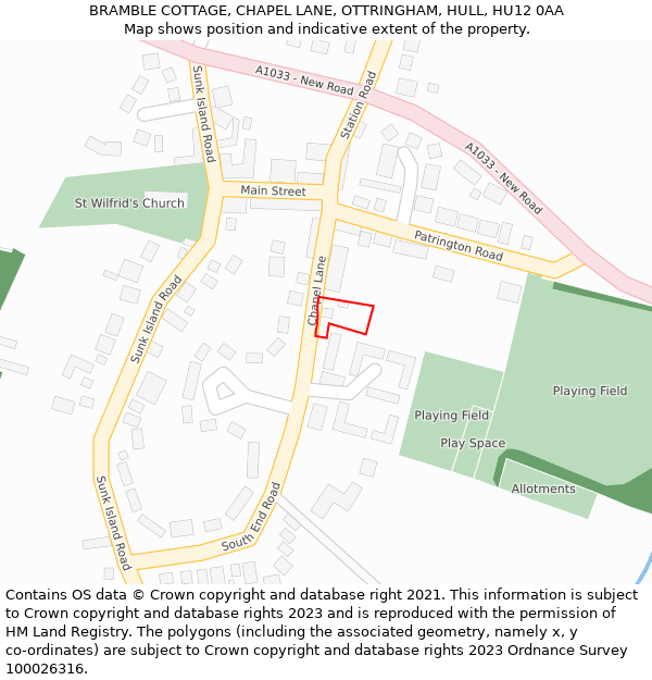 BRAMBLE COTTAGE, CHAPEL LANE, OTTRINGHAM, HULL, HU12 0AA: Location map and indicative extent of plot