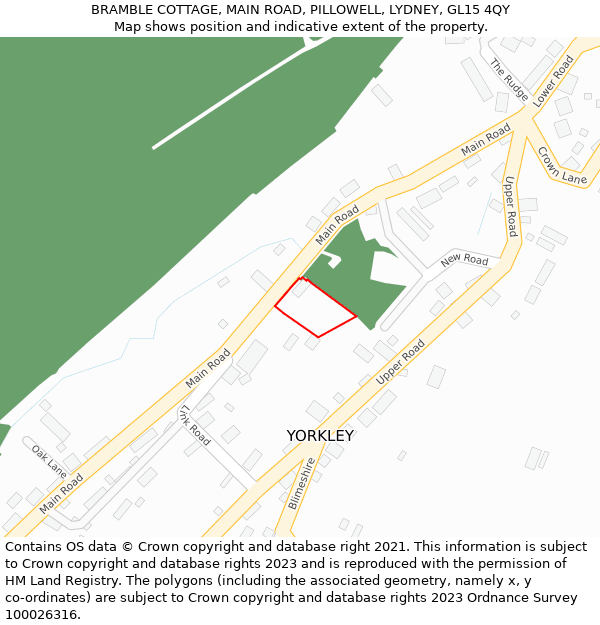 BRAMBLE COTTAGE, MAIN ROAD, PILLOWELL, LYDNEY, GL15 4QY: Location map and indicative extent of plot