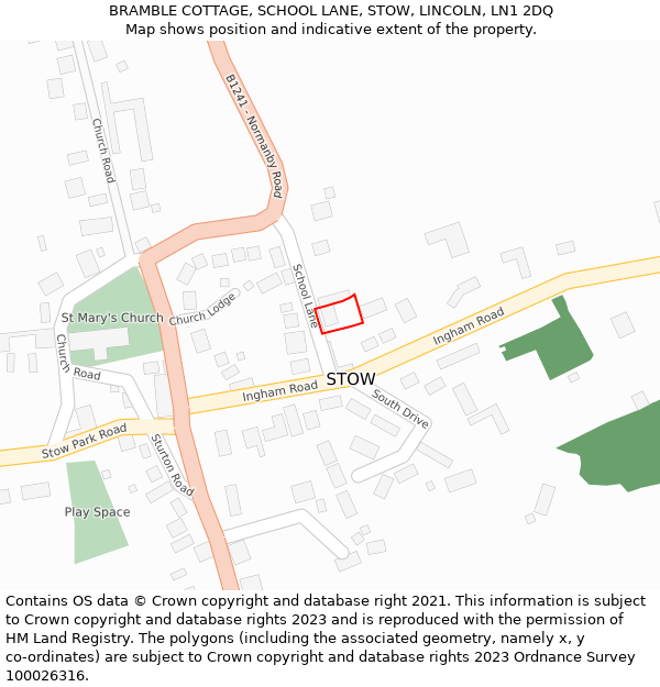 BRAMBLE COTTAGE, SCHOOL LANE, STOW, LINCOLN, LN1 2DQ: Location map and indicative extent of plot