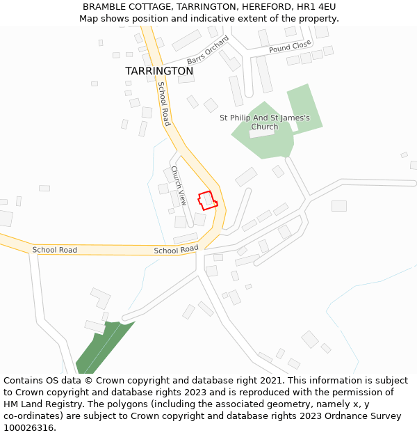 BRAMBLE COTTAGE, TARRINGTON, HEREFORD, HR1 4EU: Location map and indicative extent of plot