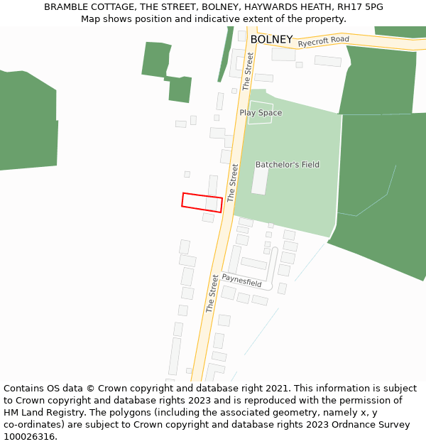 BRAMBLE COTTAGE, THE STREET, BOLNEY, HAYWARDS HEATH, RH17 5PG: Location map and indicative extent of plot