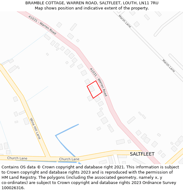 BRAMBLE COTTAGE, WARREN ROAD, SALTFLEET, LOUTH, LN11 7RU: Location map and indicative extent of plot
