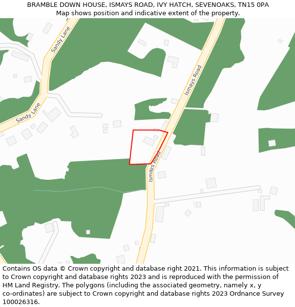 BRAMBLE DOWN HOUSE, ISMAYS ROAD, IVY HATCH, SEVENOAKS, TN15 0PA: Location map and indicative extent of plot