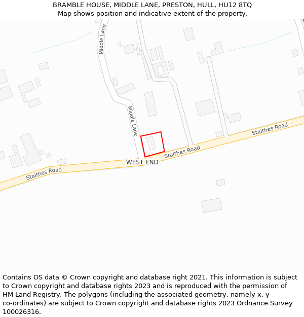 BRAMBLE HOUSE, MIDDLE LANE, PRESTON, HULL, HU12 8TQ: Location map and indicative extent of plot