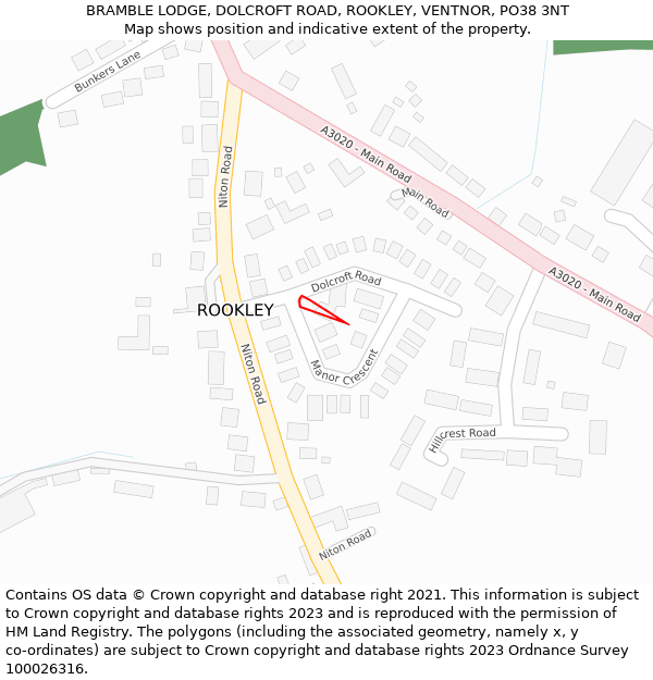 BRAMBLE LODGE, DOLCROFT ROAD, ROOKLEY, VENTNOR, PO38 3NT: Location map and indicative extent of plot