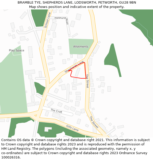 BRAMBLE TYE, SHEPHERDS LANE, LODSWORTH, PETWORTH, GU28 9BN: Location map and indicative extent of plot