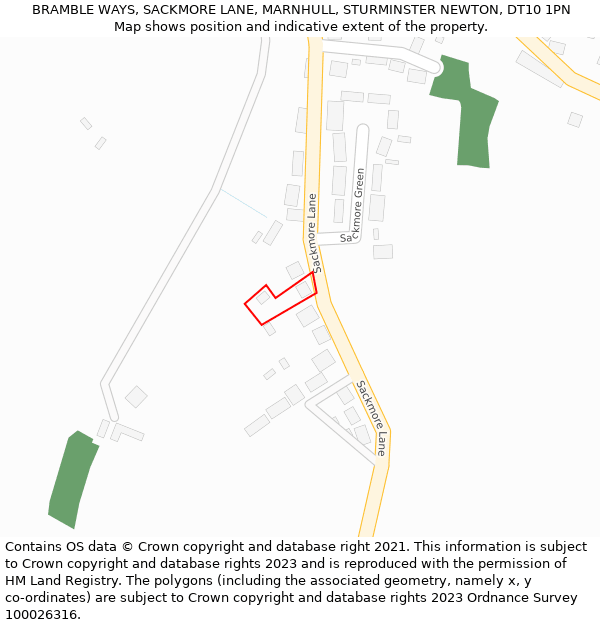 BRAMBLE WAYS, SACKMORE LANE, MARNHULL, STURMINSTER NEWTON, DT10 1PN: Location map and indicative extent of plot