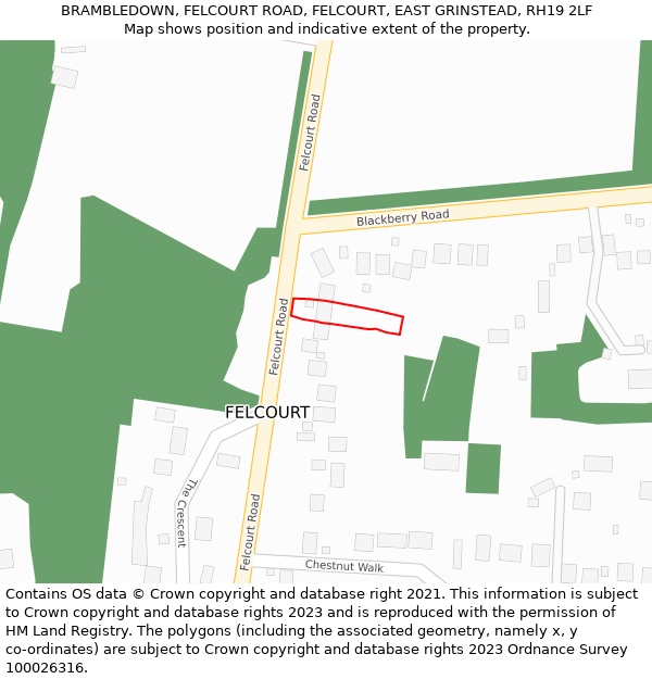 BRAMBLEDOWN, FELCOURT ROAD, FELCOURT, EAST GRINSTEAD, RH19 2LF: Location map and indicative extent of plot