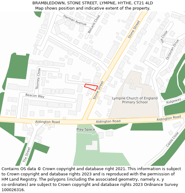 BRAMBLEDOWN, STONE STREET, LYMPNE, HYTHE, CT21 4LD: Location map and indicative extent of plot
