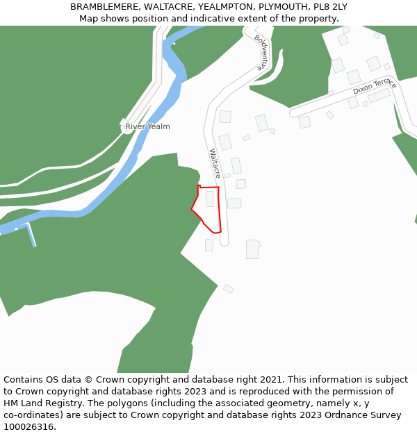 BRAMBLEMERE, WALTACRE, YEALMPTON, PLYMOUTH, PL8 2LY: Location map and indicative extent of plot