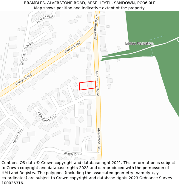 BRAMBLES, ALVERSTONE ROAD, APSE HEATH, SANDOWN, PO36 0LE: Location map and indicative extent of plot