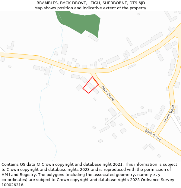 BRAMBLES, BACK DROVE, LEIGH, SHERBORNE, DT9 6JD: Location map and indicative extent of plot