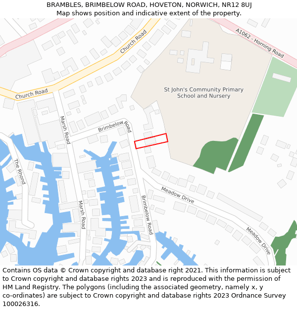 BRAMBLES, BRIMBELOW ROAD, HOVETON, NORWICH, NR12 8UJ: Location map and indicative extent of plot